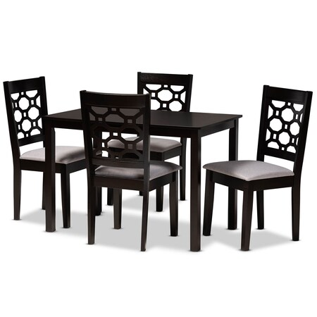 Baxton Studio Henry Grey Upholstered and Dark Brown Finished Wood 5-Piece Dining Set 171-10949-8026
